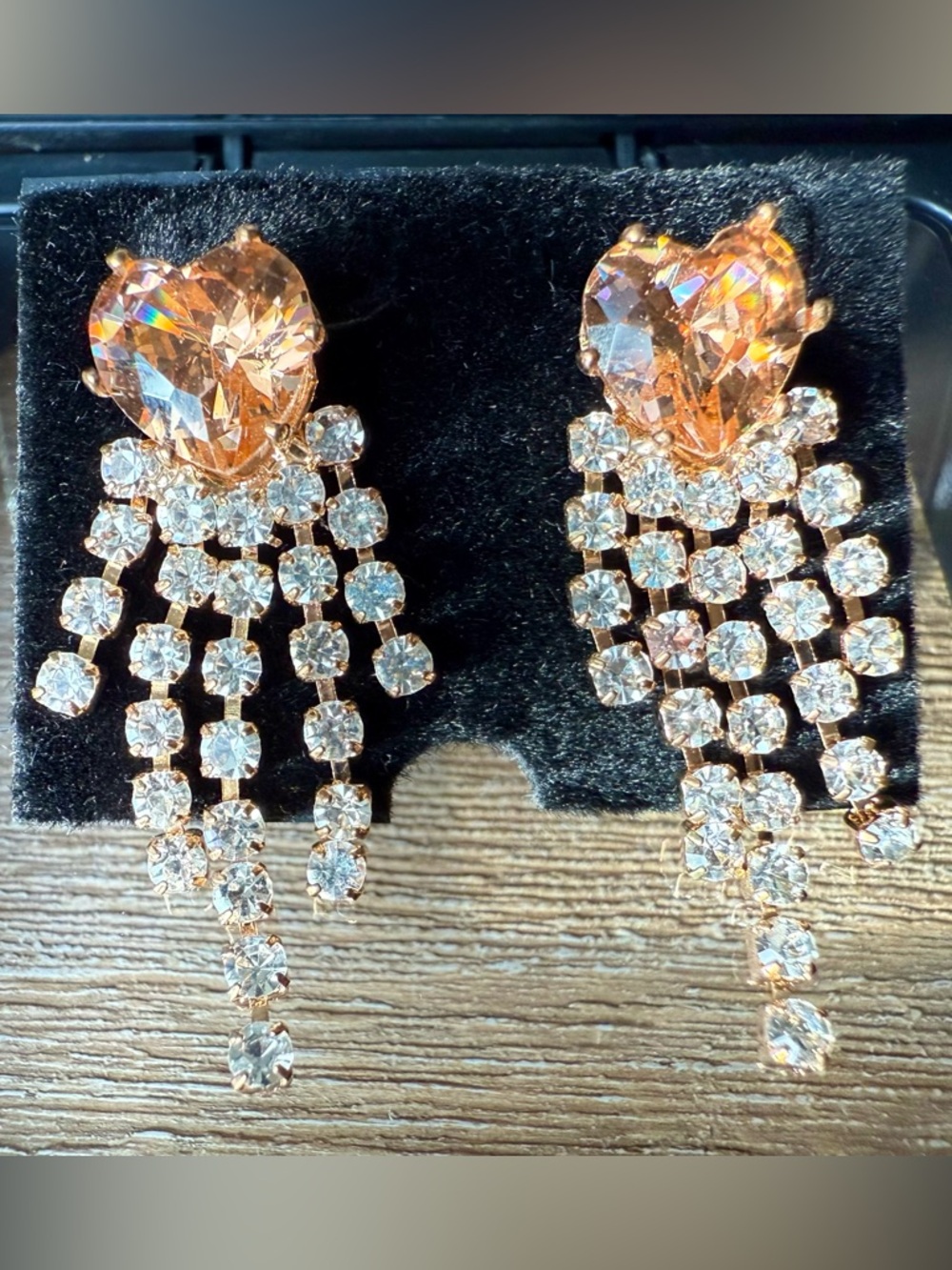 Gold-Tone CZ Amber Heart Teardrop Cascade Earrings - Women Jewelry